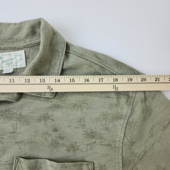 American Eagle Mens Large Green Tropical Palm Tree Short Sleeve Button - Picture 5 of 10